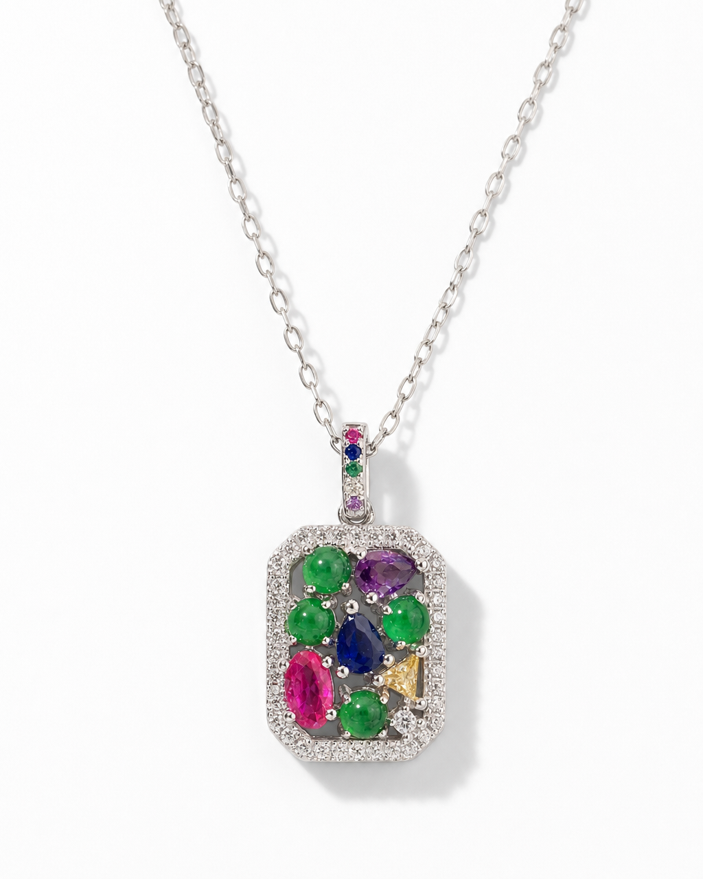 Natural Multi-Color Tourmaline Pendant Necklace - product shot