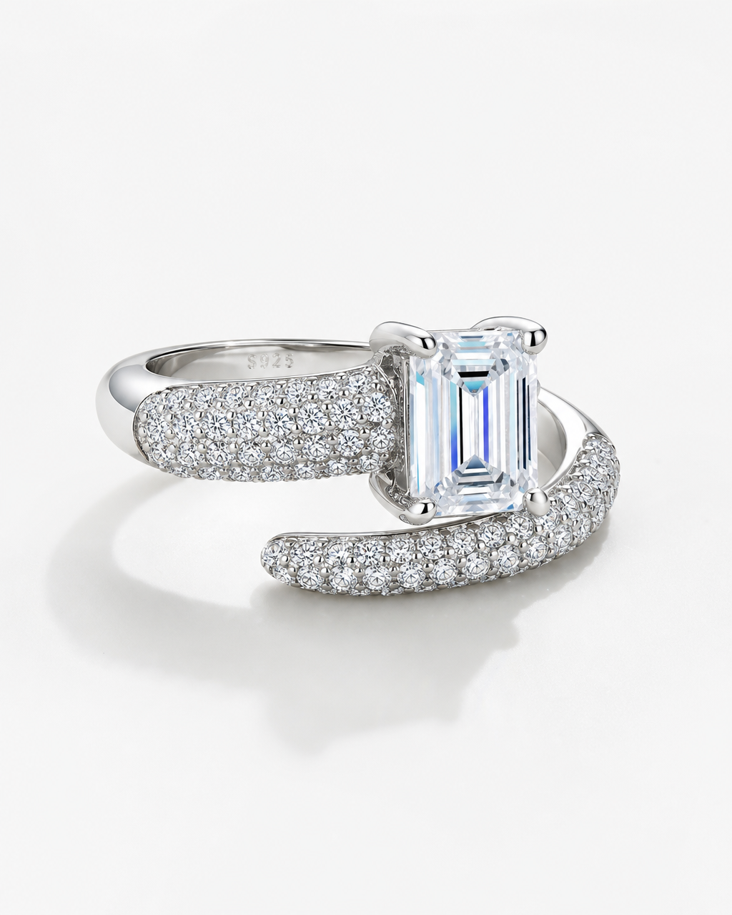 Emerald-Cut Moissanite Bypass Ring - product shot