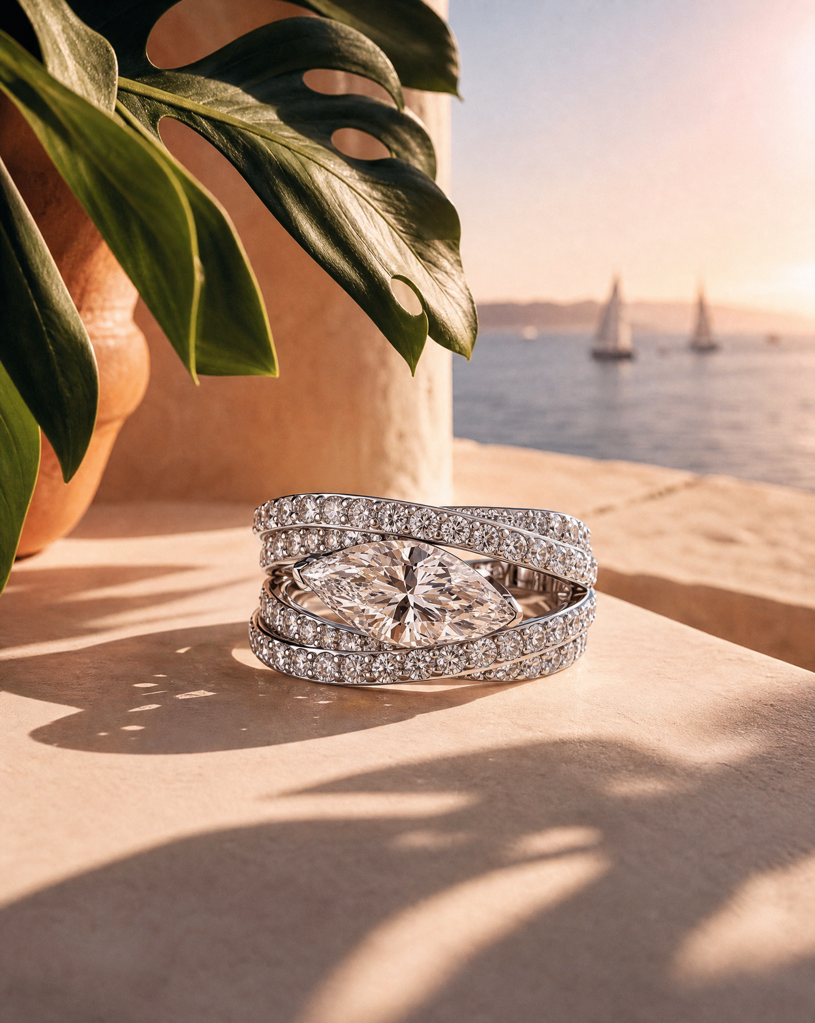 2-Carat Marquise Moissanite Solitaire Ring - styled shot