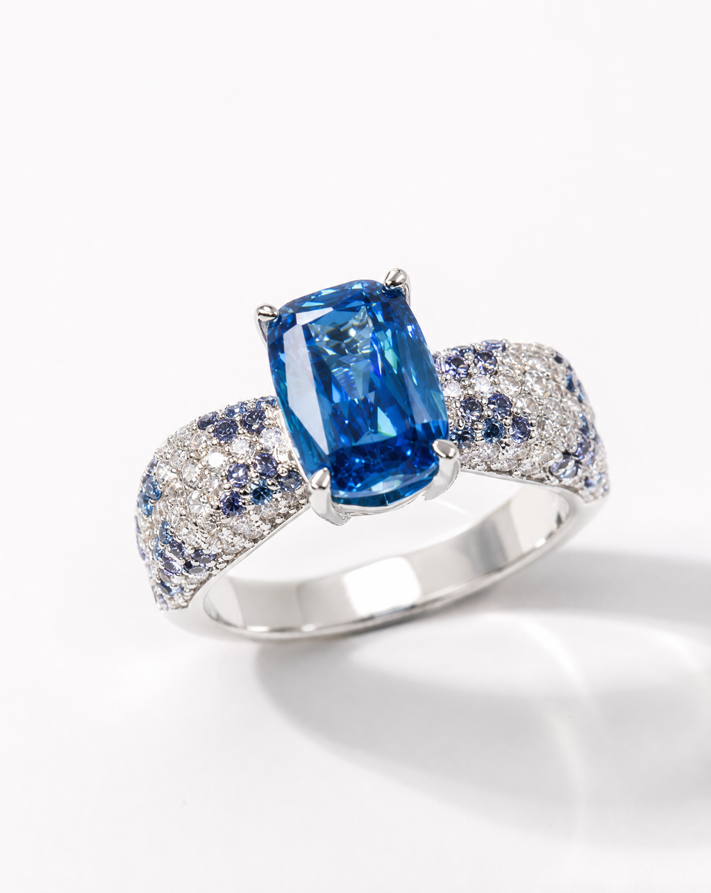 4-Carat Aqua Blue Moissanite Solitaire Ring - product shot