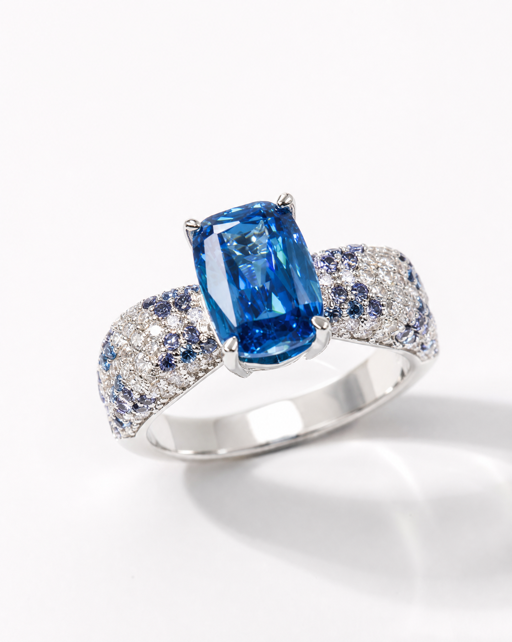 4-Carat Aqua Blue Moissanite Solitaire Ring - product shot