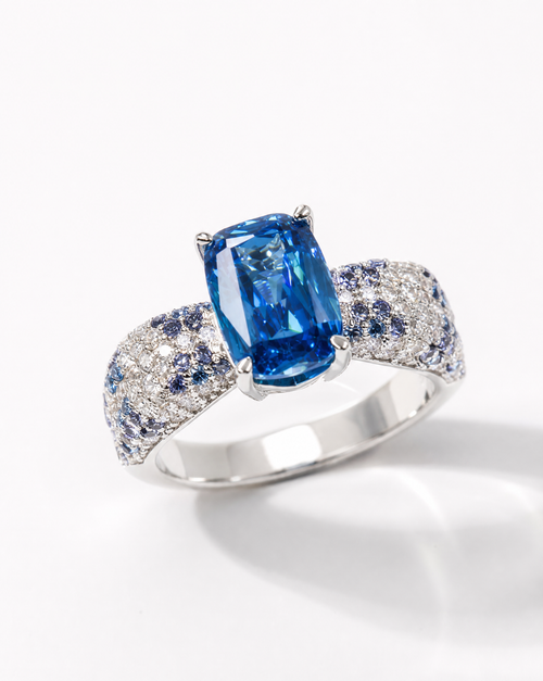 4-Carat Aqua Blue Moissanite Solitaire Ring - product shot