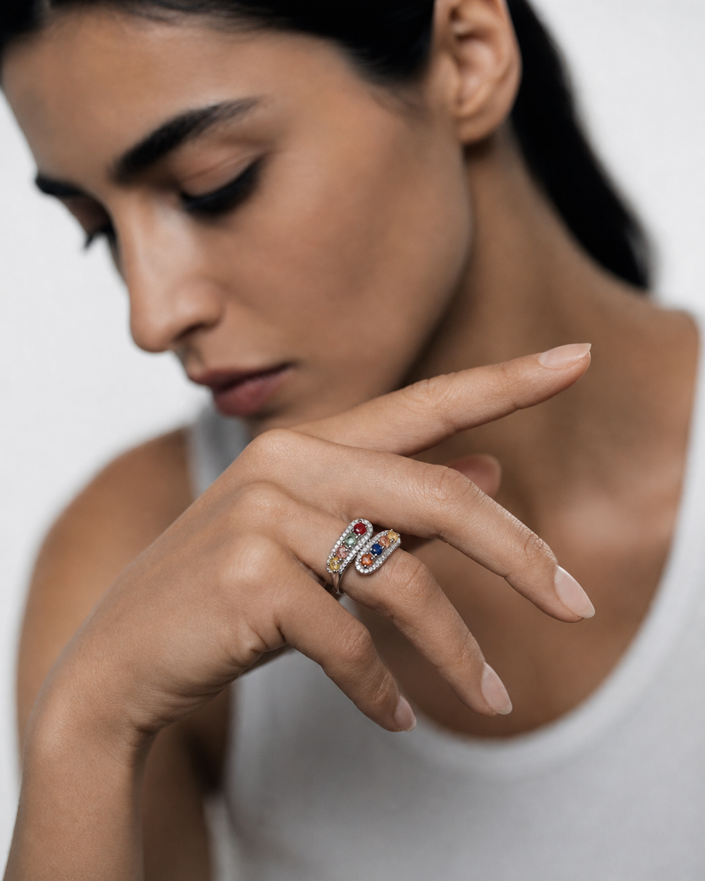 Natural Multi-Gemstone Cocktail Ring - lifestyle shot