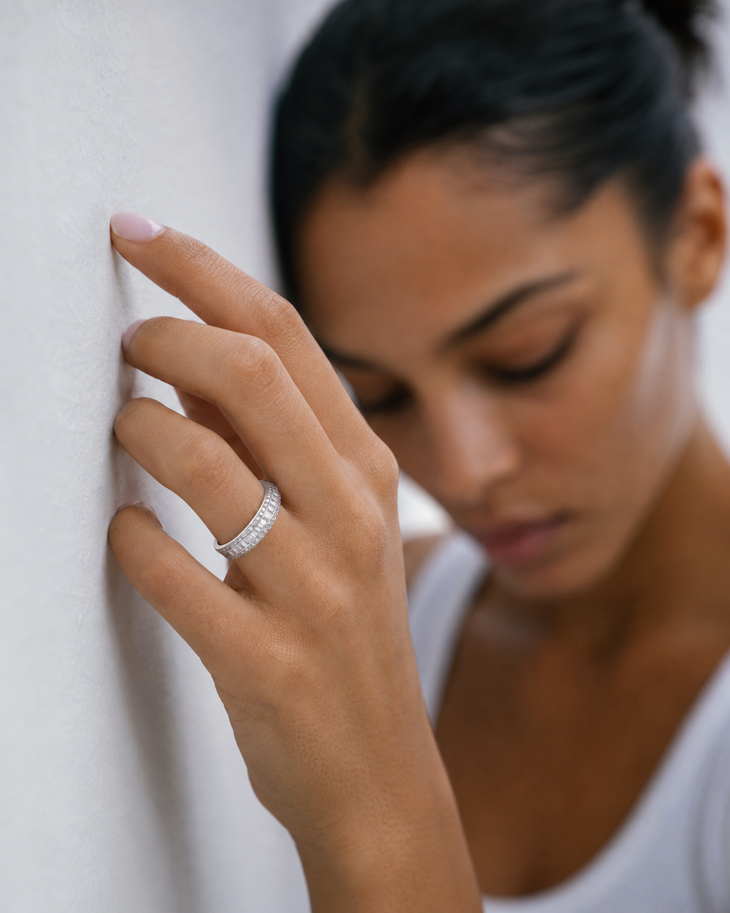Classic Silver Moissanite Solitaire Ring - lifestyle shot
