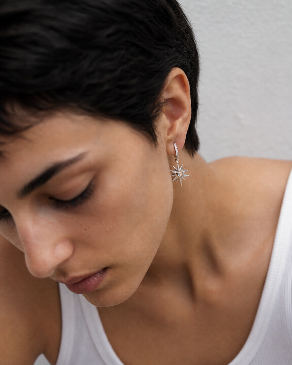 Moissanite Star Drop Earrings - styled shot