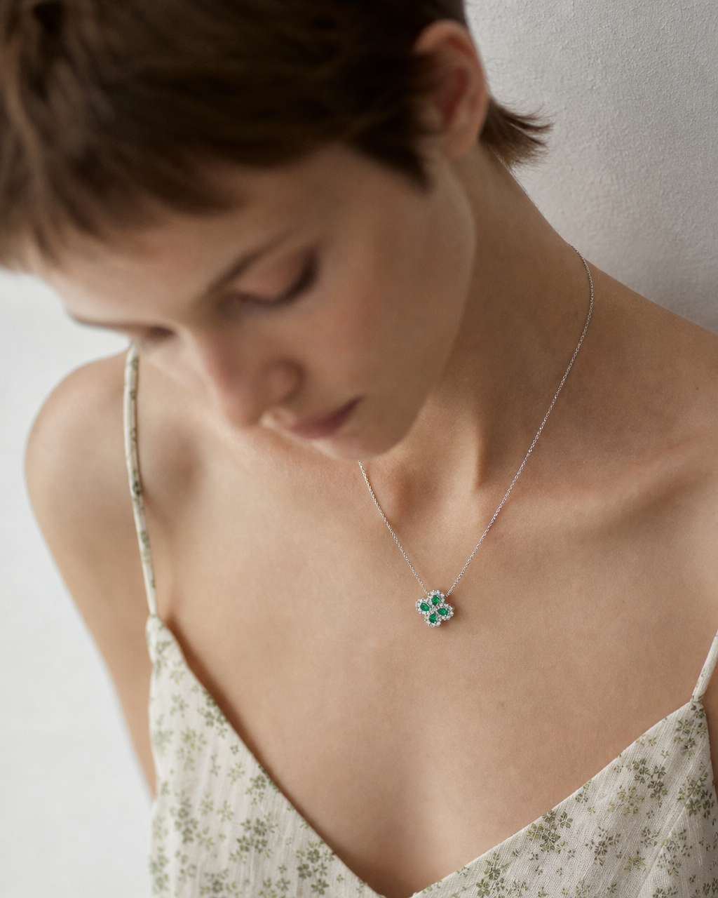 Emerald Blossom Moissanite Pendant Necklace - lifestyle shot