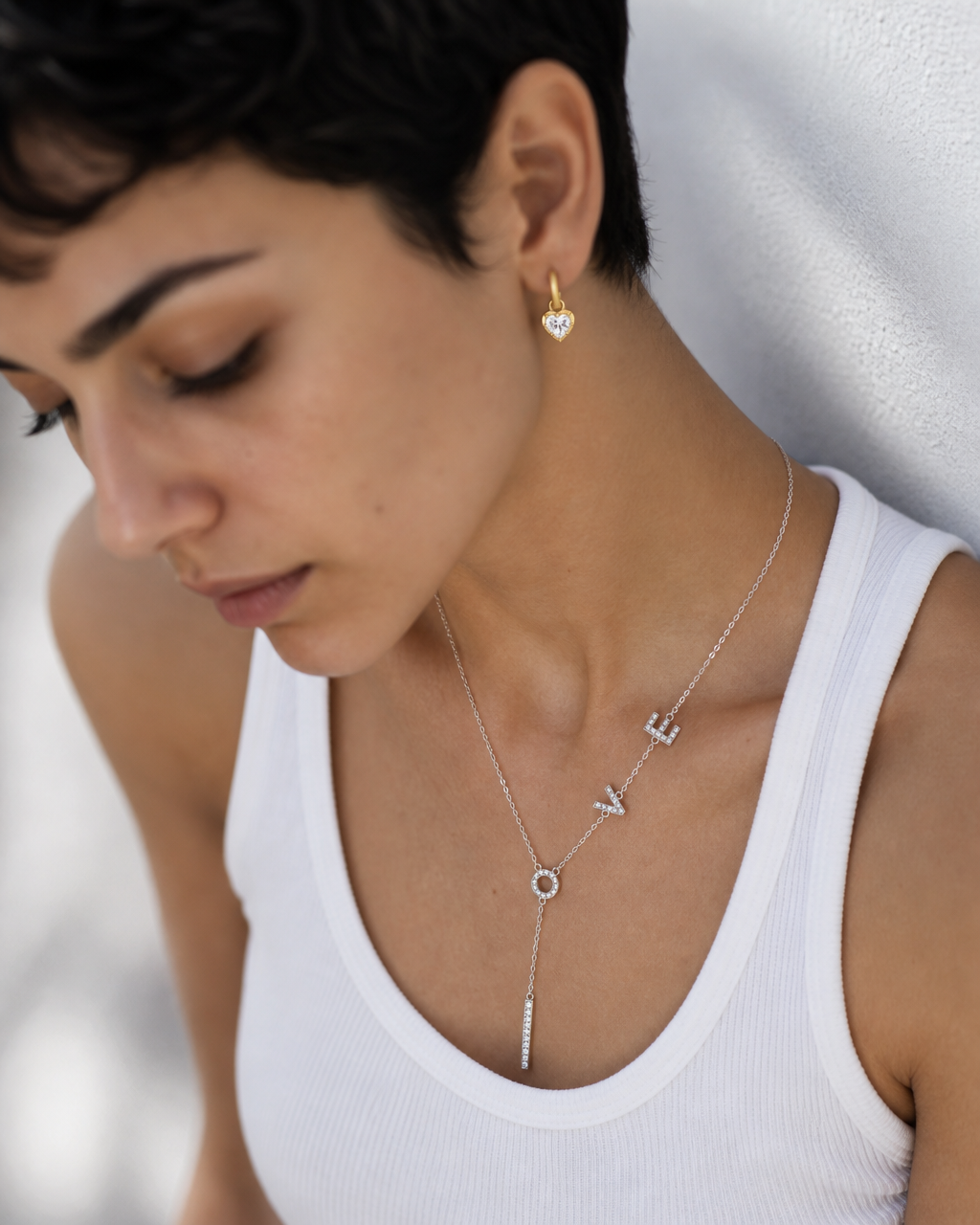 LOVE Letter Moissanite Y-Necklace - lifestyle shot