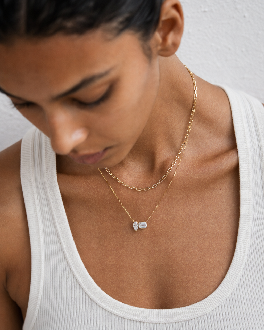 Marquise Cluster Moissanite Pendant Necklace - lifestyle shot