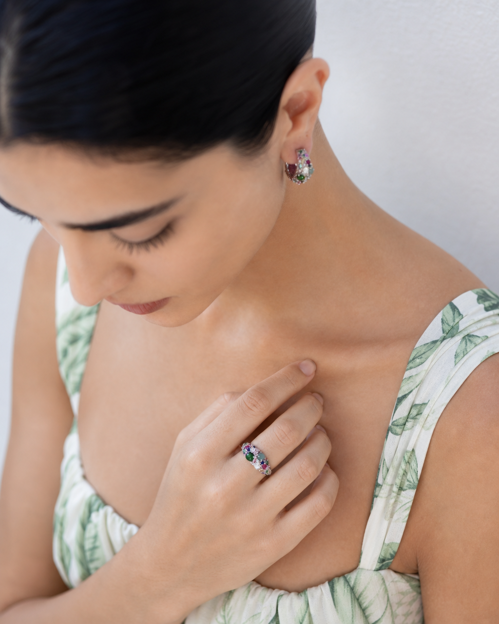 Natural Multi-Color Tourmaline Cluster Ring - lifestyle shot