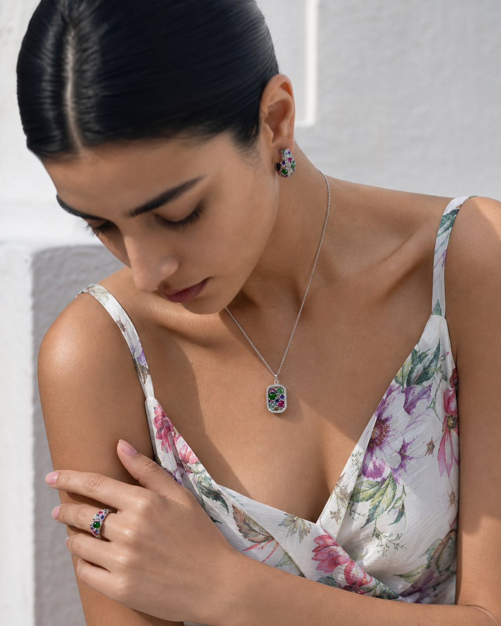 Natural Multi-Color Tourmaline Pendant Necklace - lifestyle shot