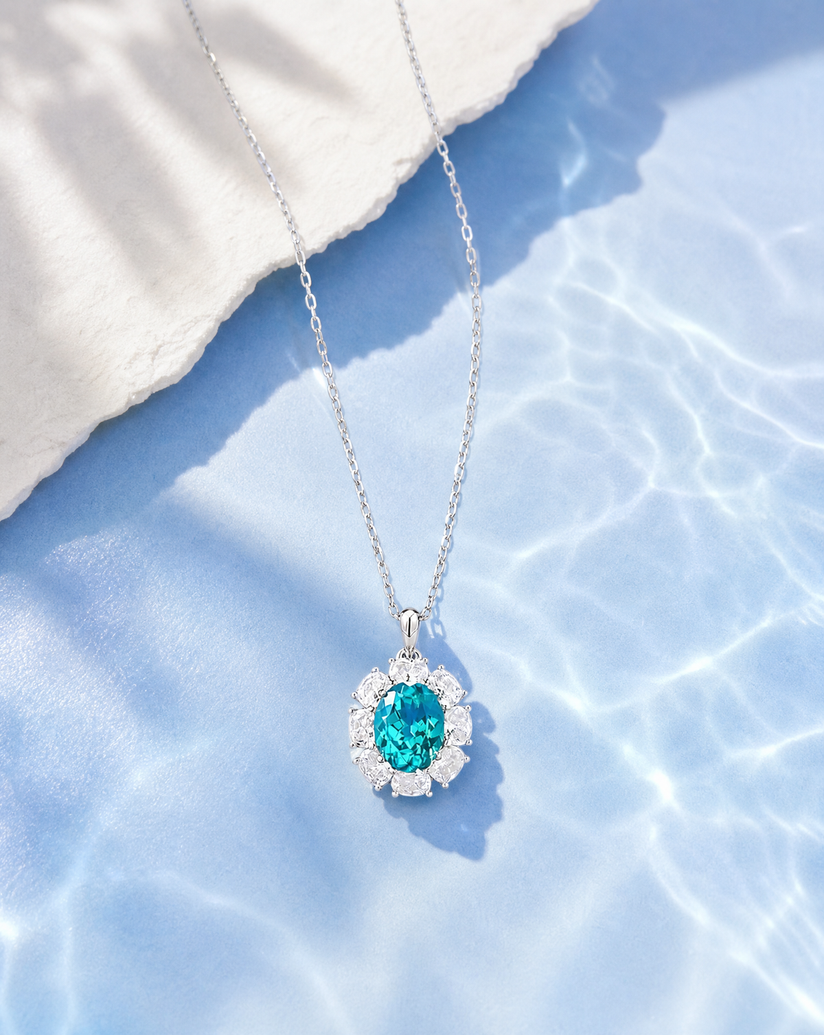 Oval Paraíba Pendant Necklace - summer ocean vibe shot