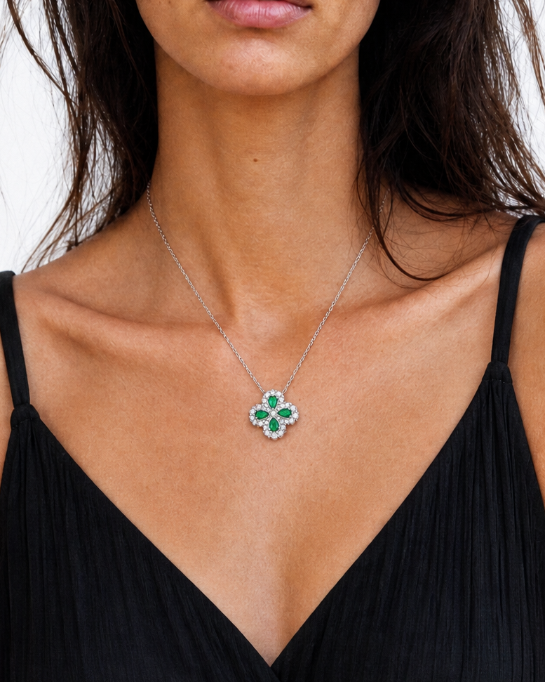 Emerald Blossom Moissanite Pendant Necklace