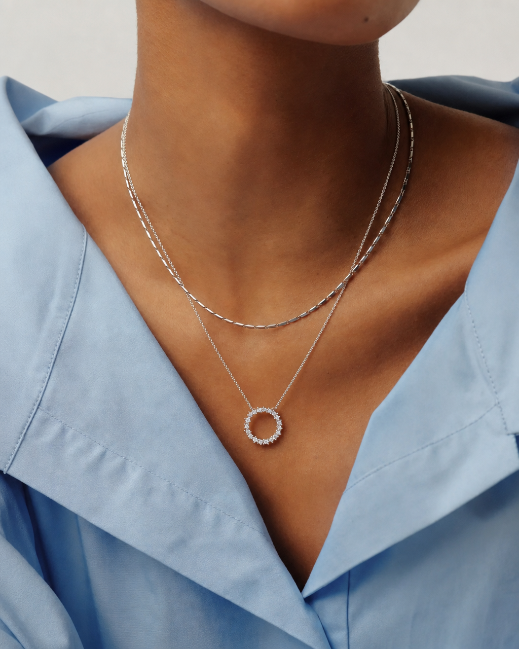Circle Moissanite Pendant Necklace - lifestyle shot