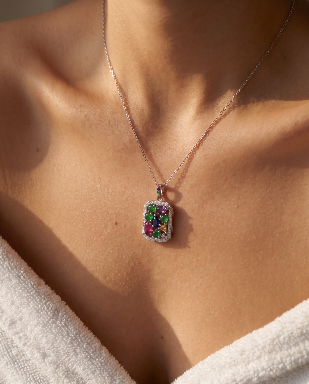 Natural Multi-Color Tourmaline Pendant Necklace