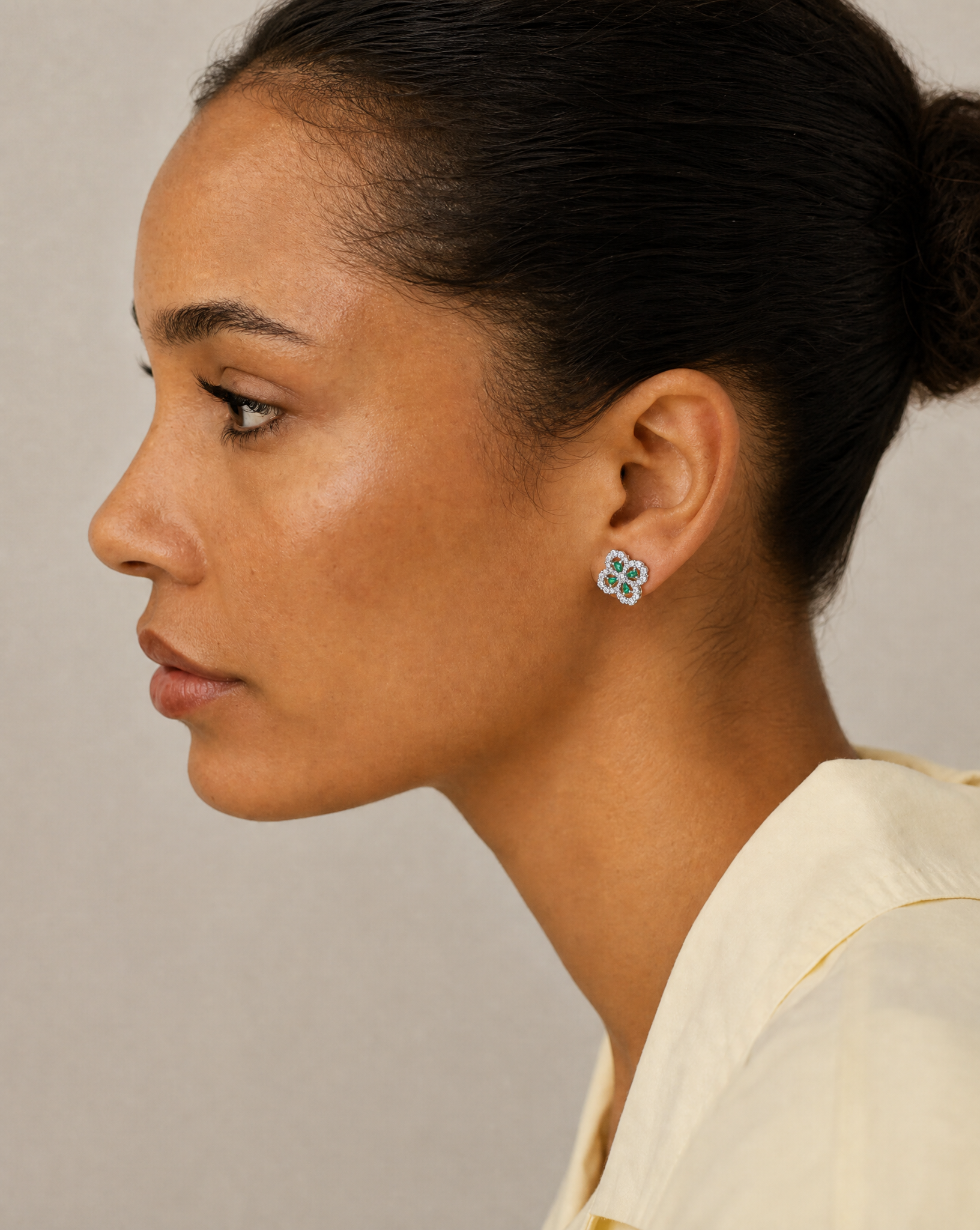 Emerald & Moissanite Blossom Stud Earrings - lifestyle shot
