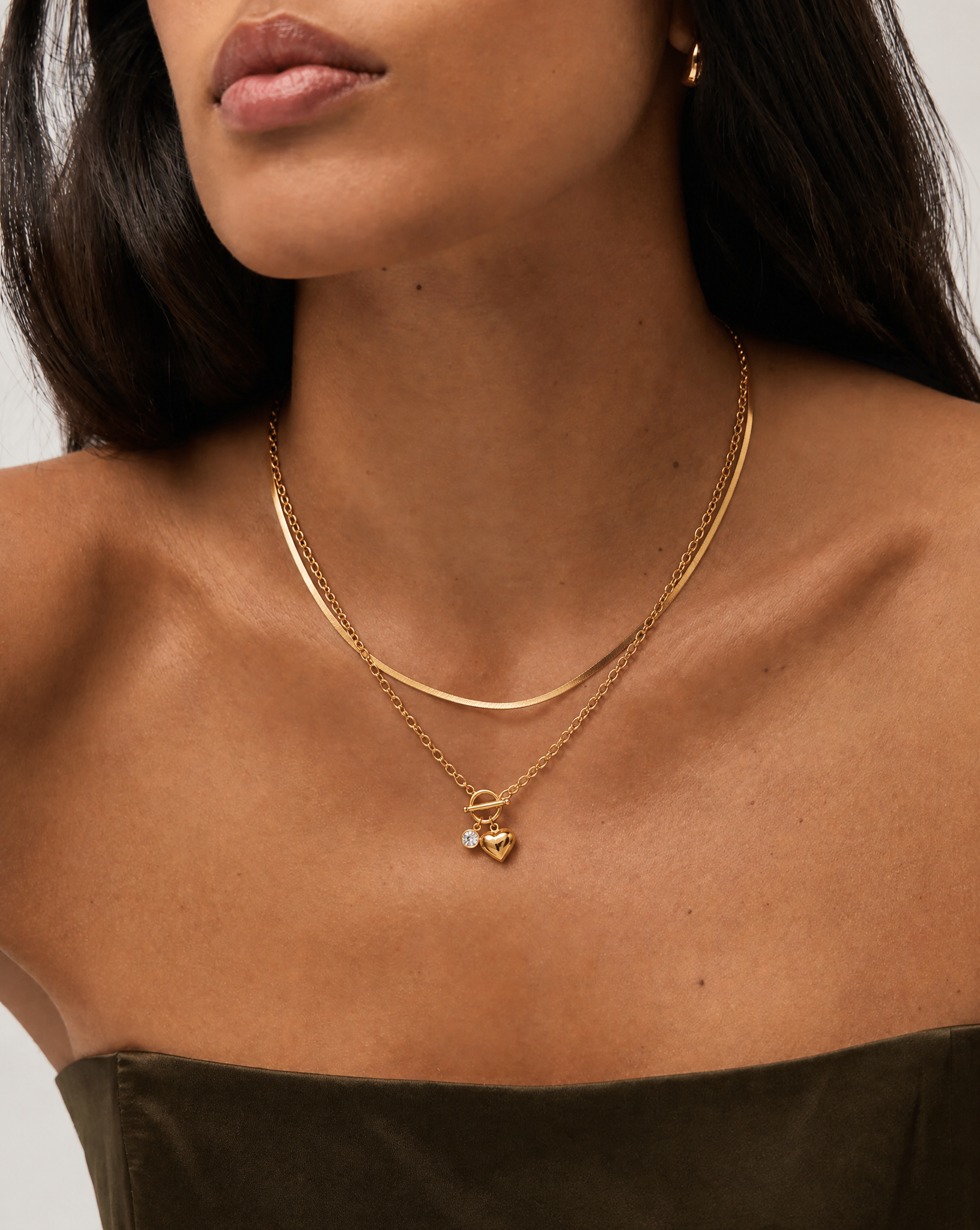 Gold-Plated Heart Moissanite Pendant Necklace - lifestyle shot