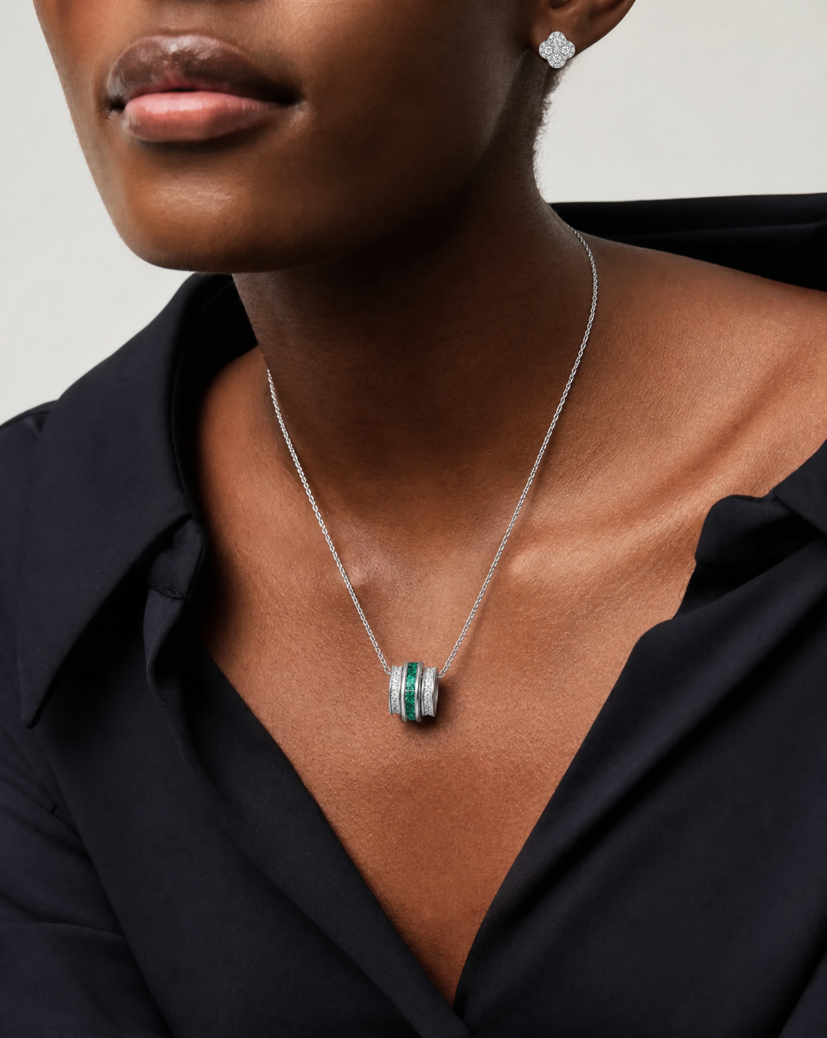 Emerald Barrel Pendant Necklace - lifestyle shot