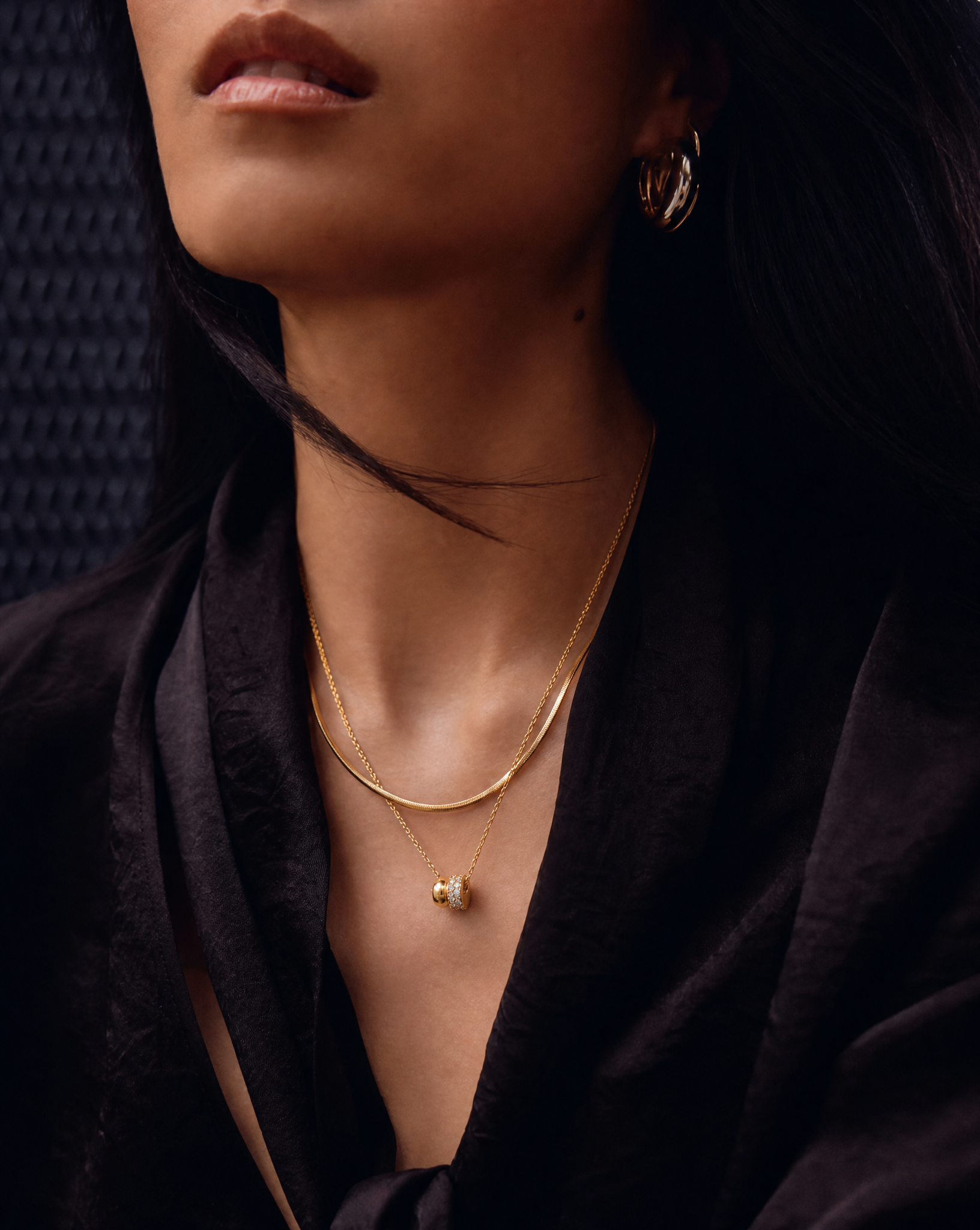 Gold-Plated Moissanite Collarbone Chain Necklace - styled layering shot