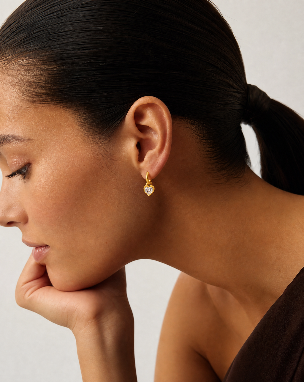 Heart-Shaped Moissanite Drop Huggie Earrings