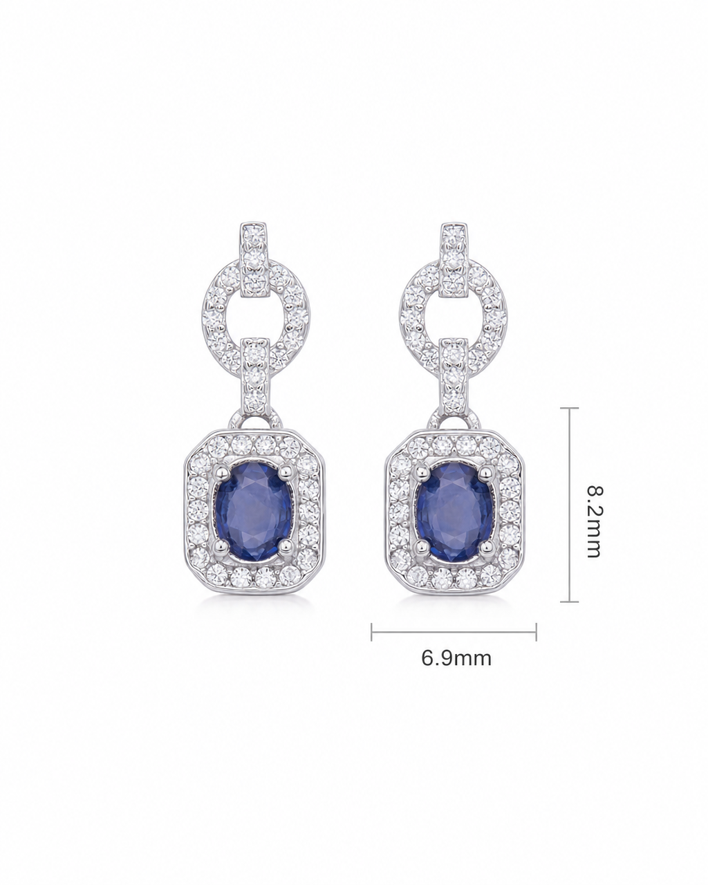 Natural Blue Sapphire Halo Drop Earrings