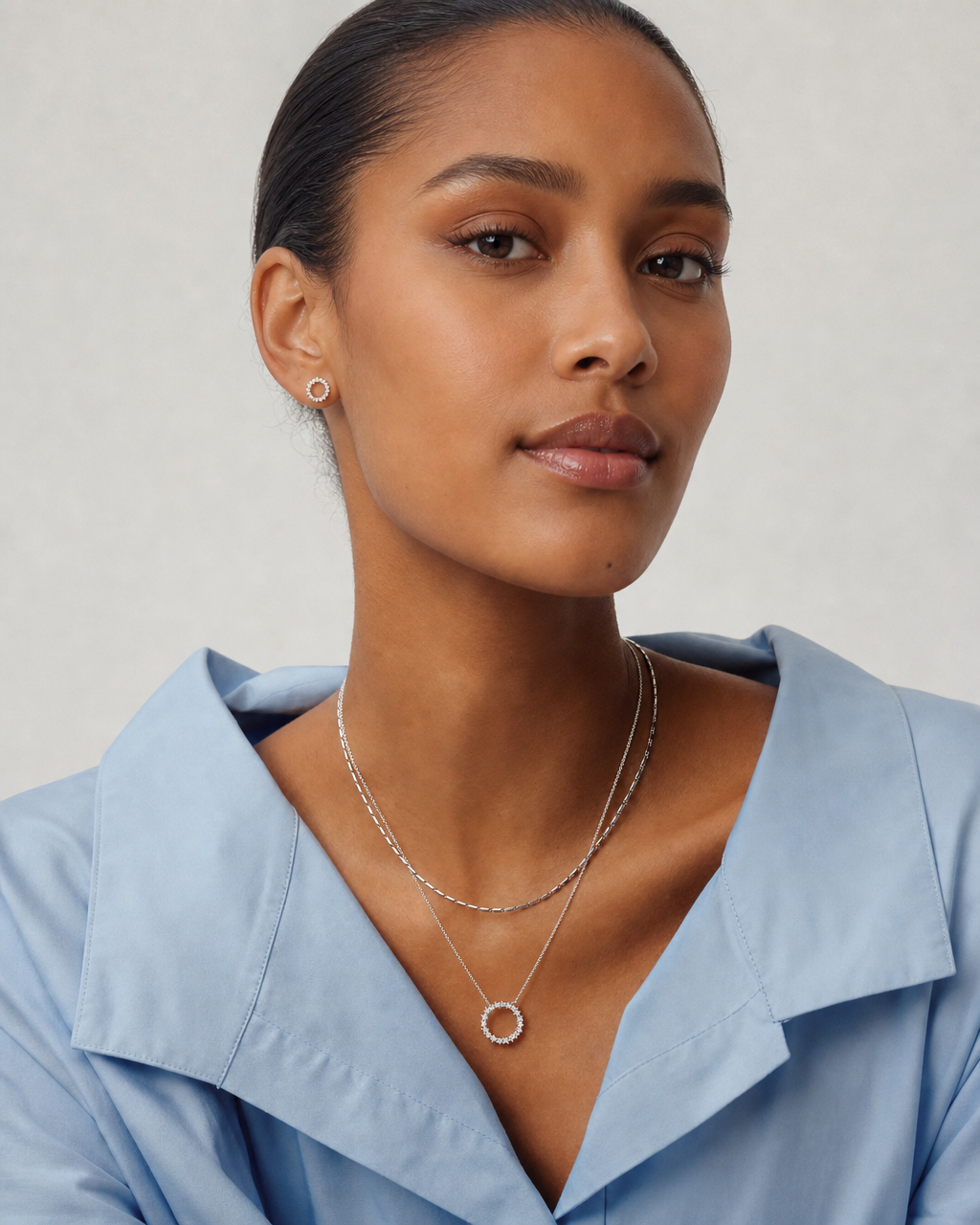 Circle Moissanite Pendant Necklace - model shot