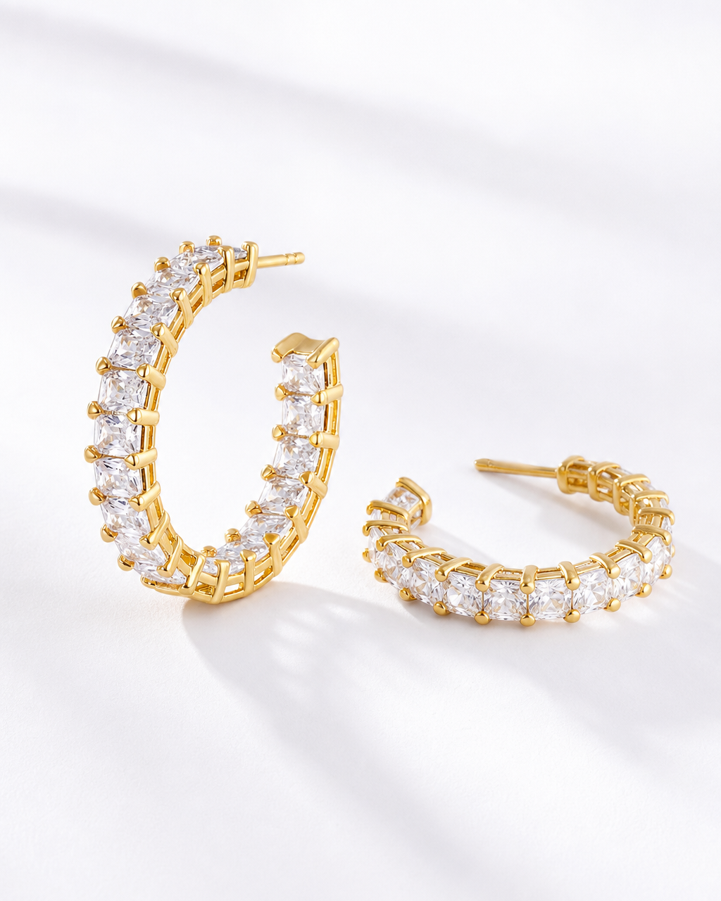 Pavé Zirconia C-Hoop Earrings - product shot on white background