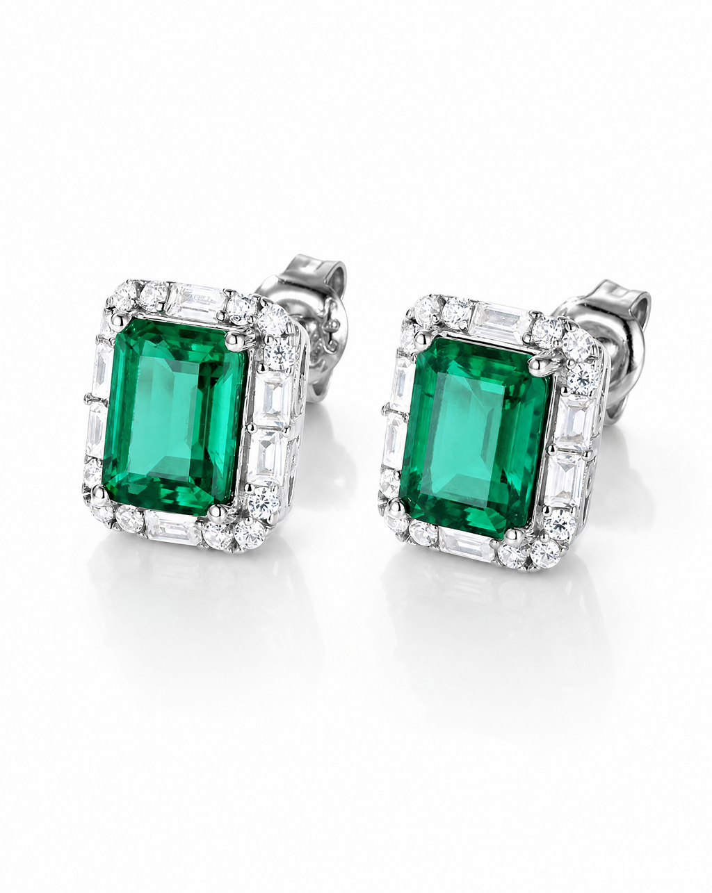 Square Emerald Stud Earrings - product shot on white background