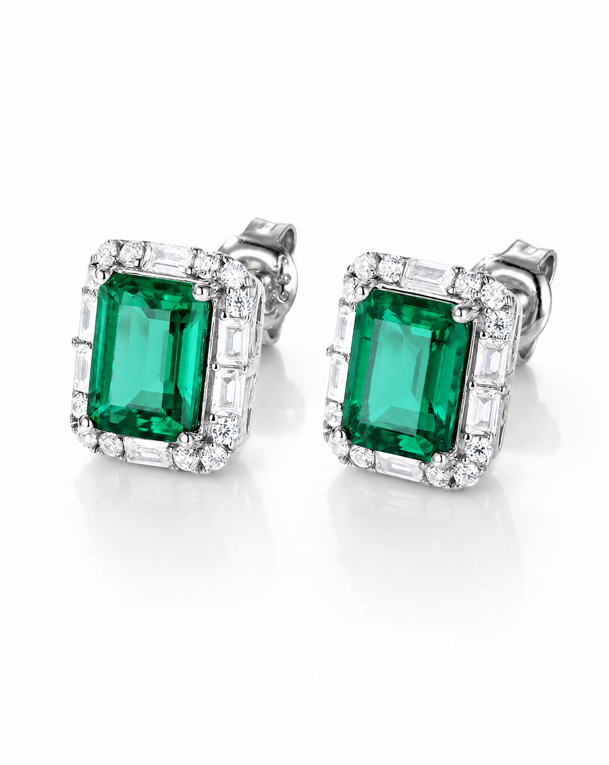 Square Emerald Stud Earrings - product shot on white background