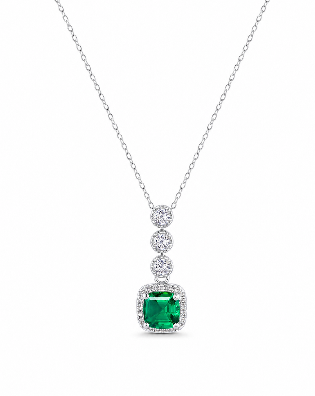 Square Emerald Pendant Necklace