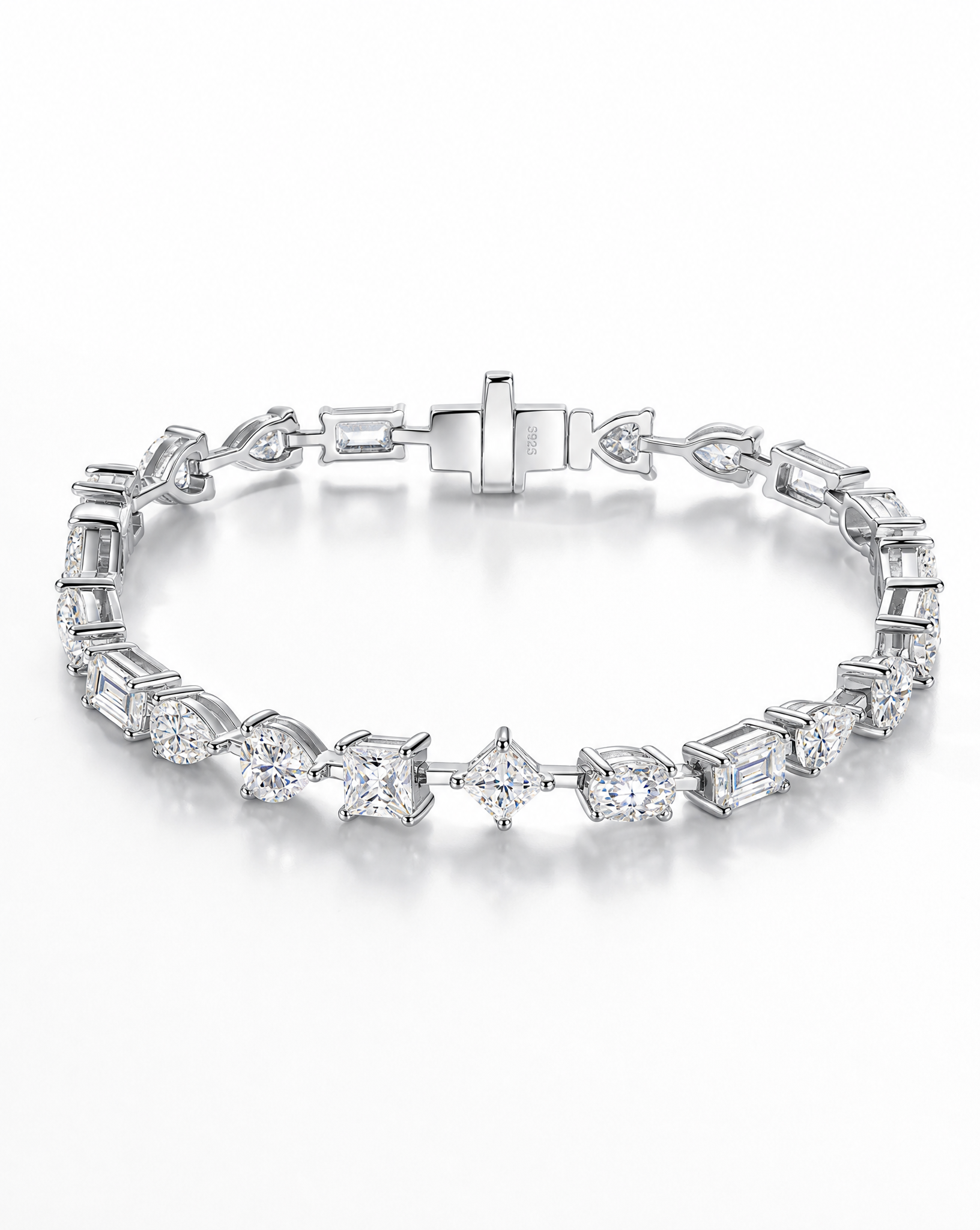 White Pear-Cut Moissanite Tennis Bracelet - product shot on white background