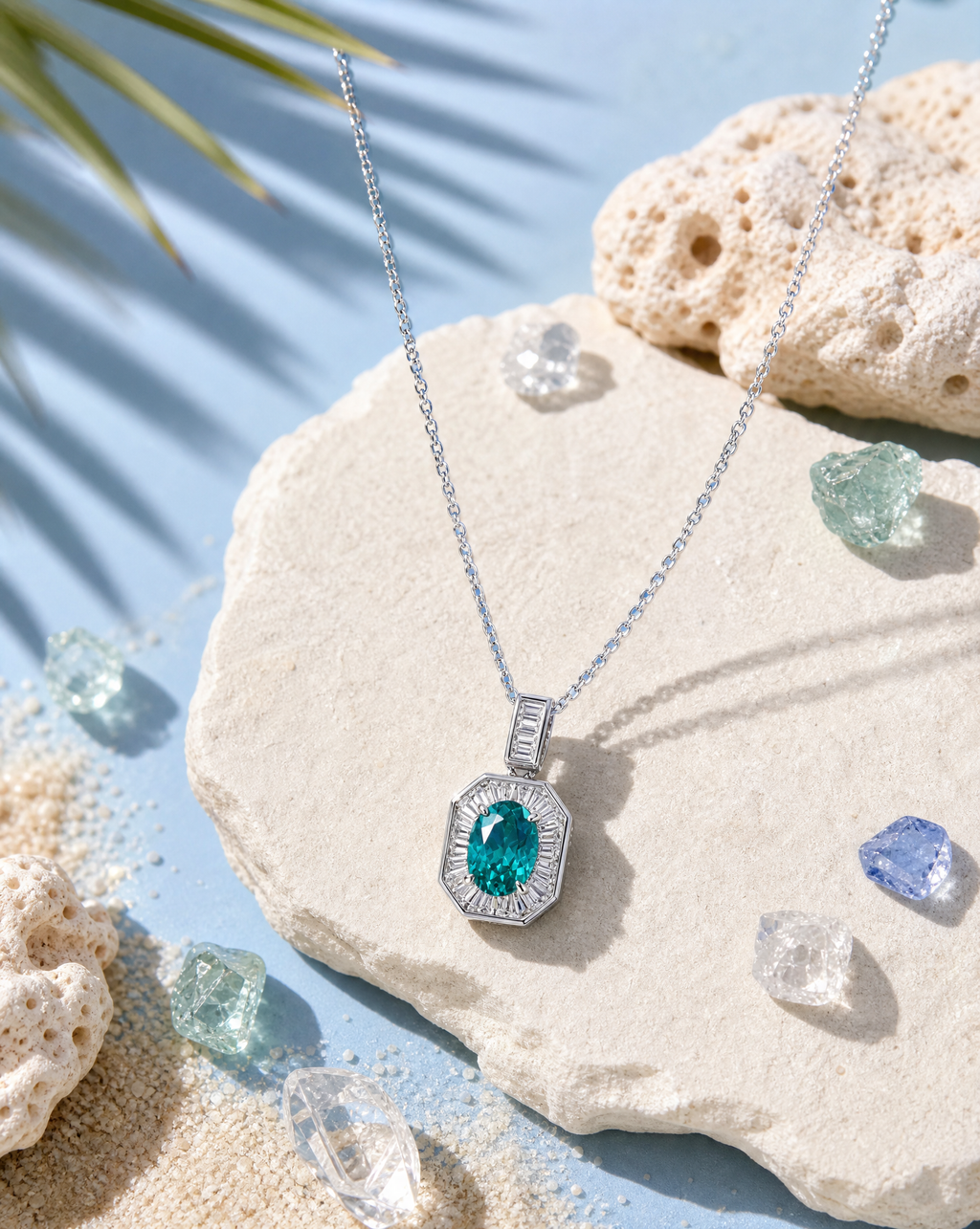 Paraíba Square Pendant Necklace - summer ocean vibe shot