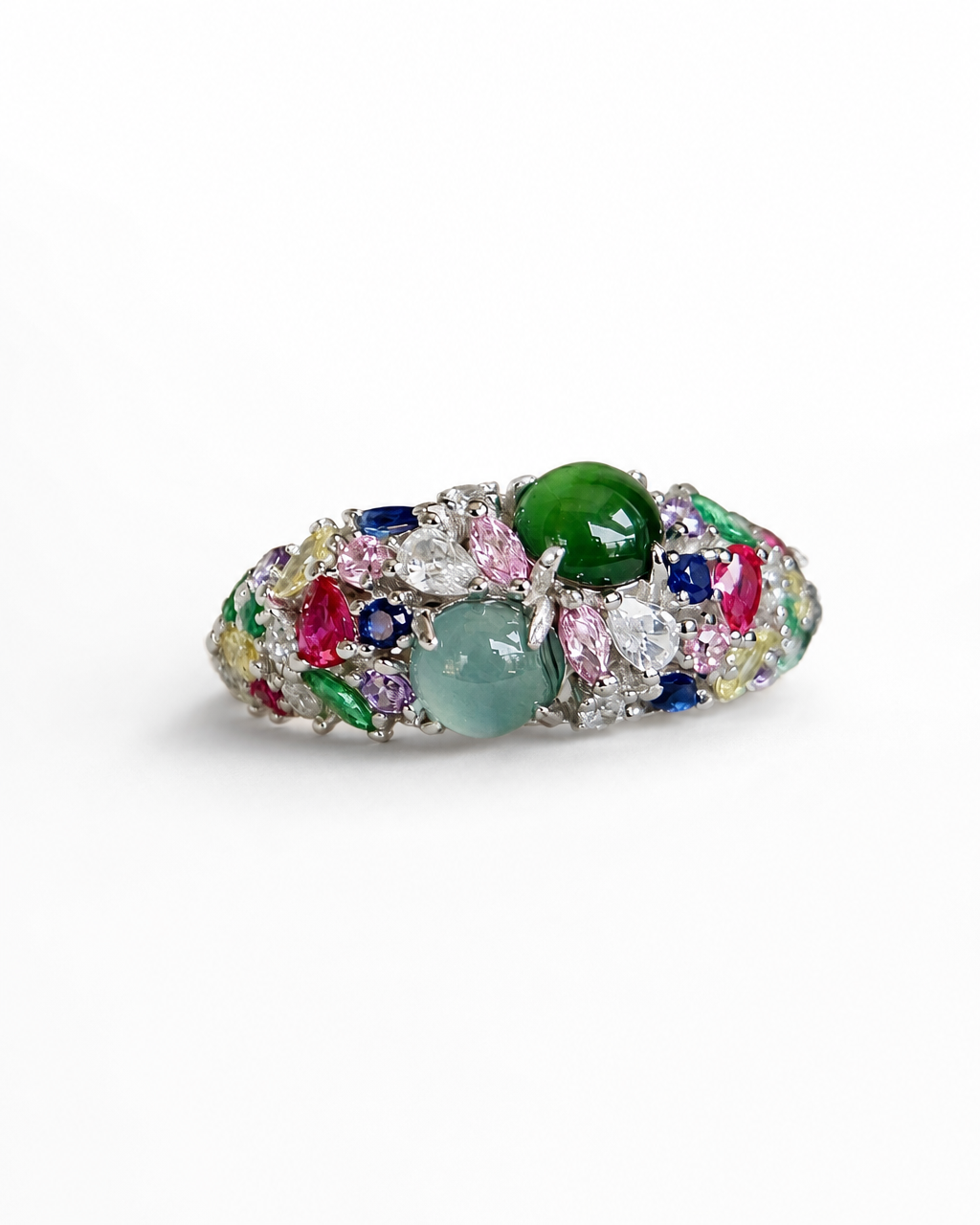 Natural Multi-Color Tourmaline Cluster Ring - product shot