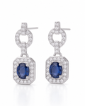 Natural Blue Sapphire Halo Drop Earrings - product shot