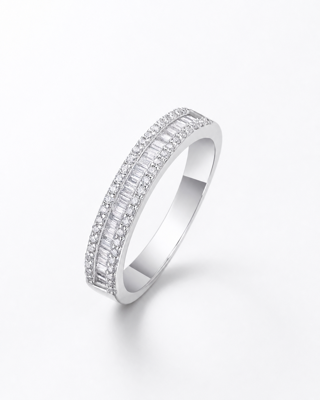 Classic Silver Moissanite Solitaire Ring - product shot on white background
