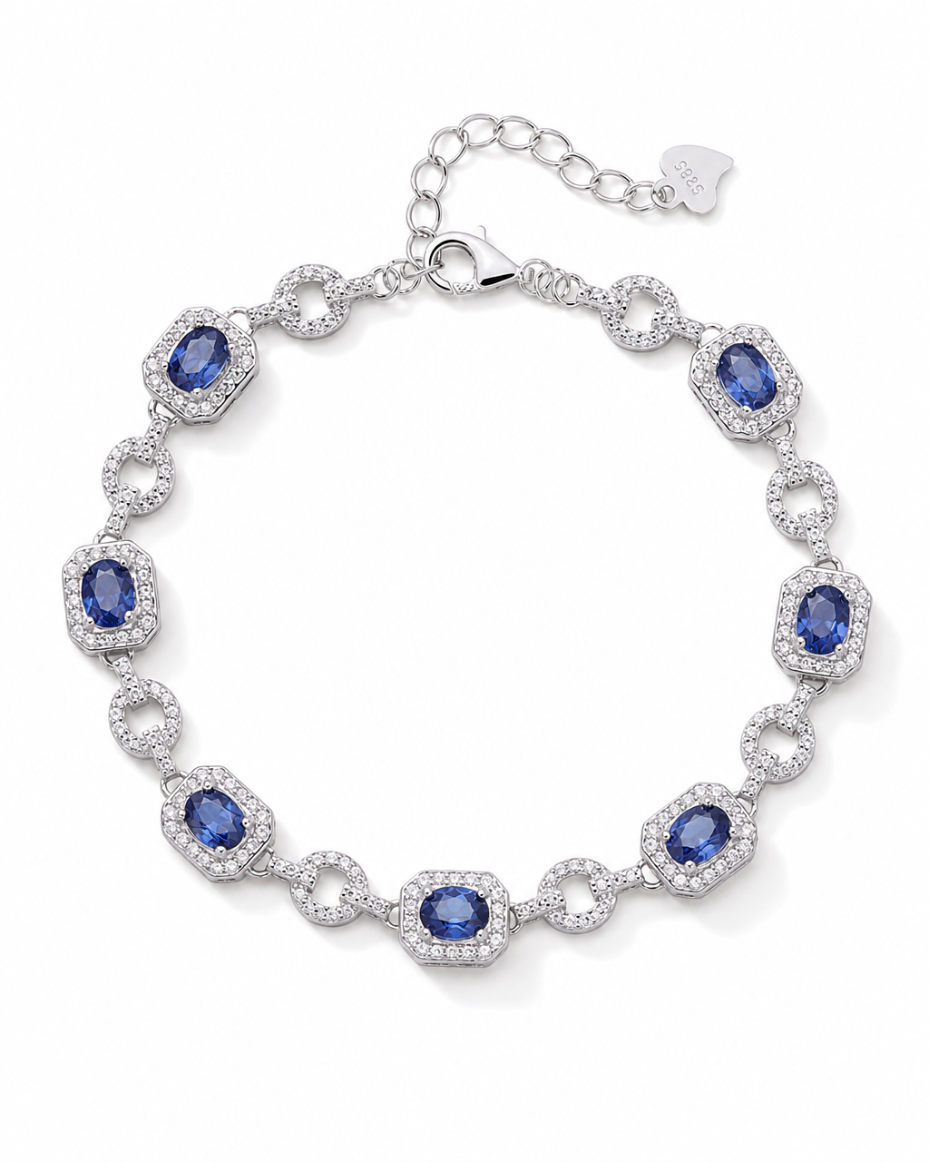 Natural Blue Sapphire Halo Link Bracelet - product shot