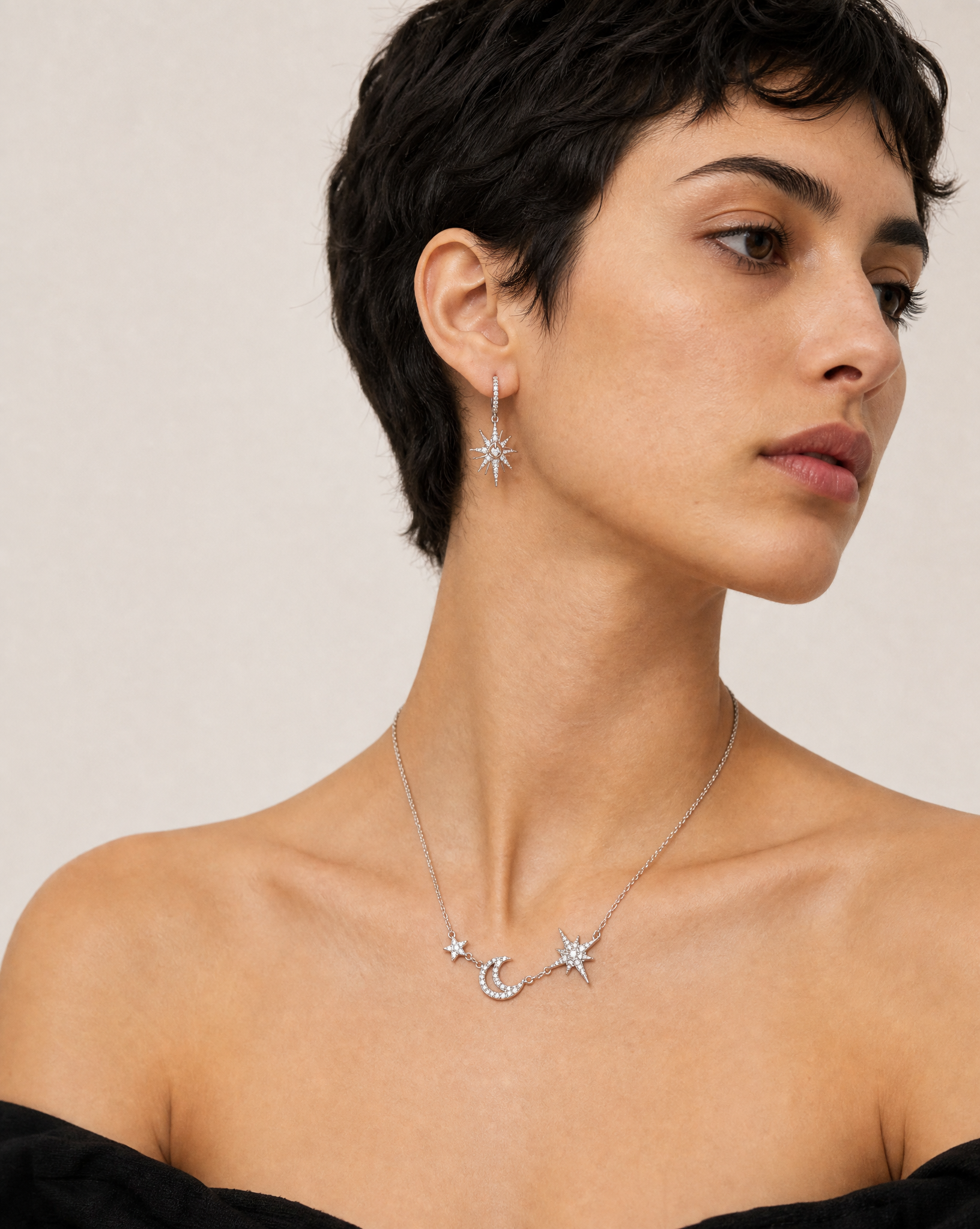 Celestial Star & Moon Pendant Necklace - lifestyle shot