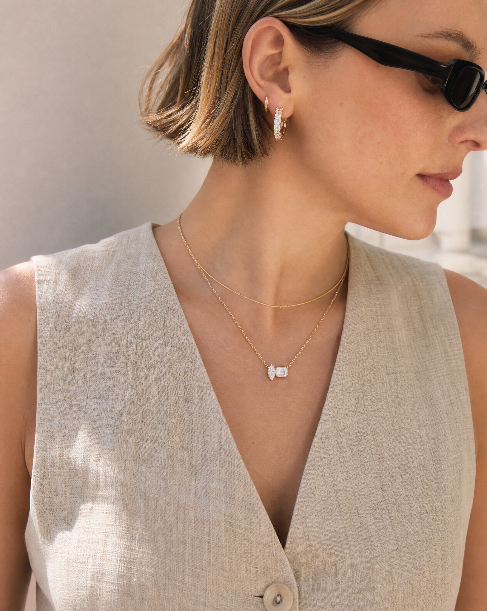 Marquise Cluster Moissanite Pendant Necklace - styled layering shot