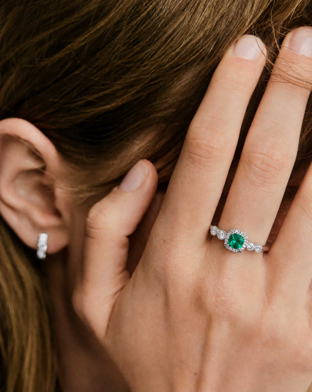 Square Emerald Open Ring - lifestyle model shot