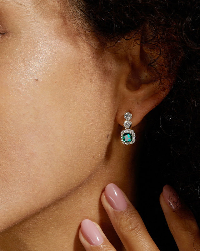 Square Emerald Drop Earrings