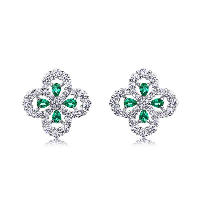 Emerald & Moissanite Blossom Stud Earrings - product shot